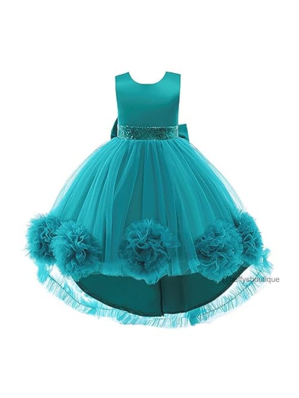 Toddler Girls High Low Flower Girl Ball Gown Sleeveless Sequin Satin Dress
